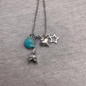 Paris Catacombs Eiffel Tower Souvenir Necklace Charms Turquoise Skull